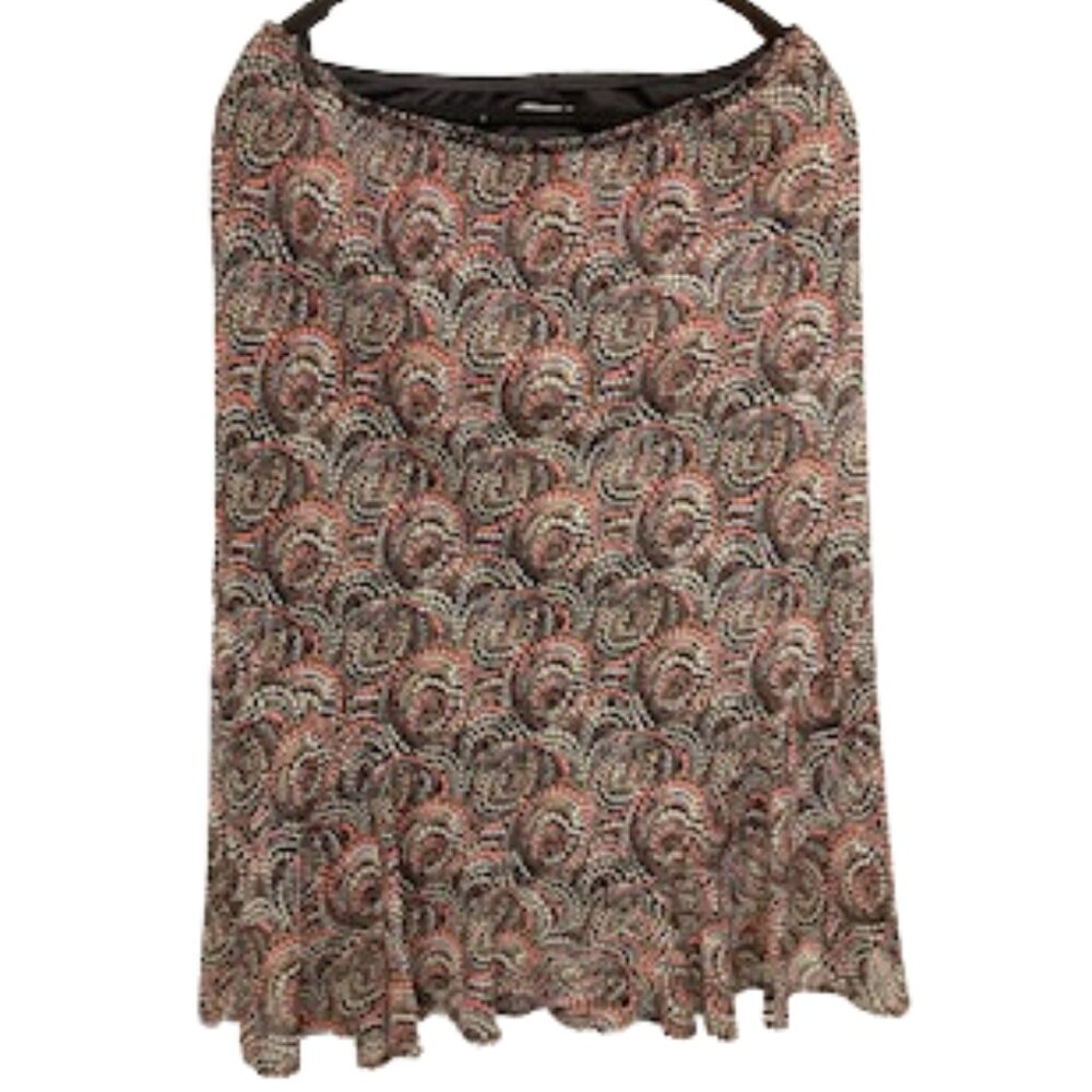 Boho Summer Brown Patterned Summer Skirt, Size 16, Elastic Waist, Lined